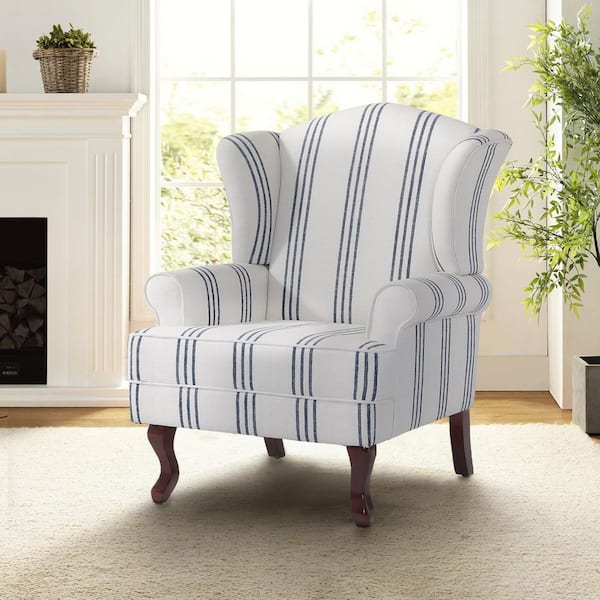 Uixe Mid-Century Retro Style Stripe Navy Linen Upholstered