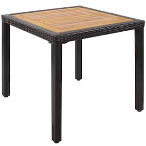 Black Square Metal and Accacia Wood Bar Height Outdoor Dining Table