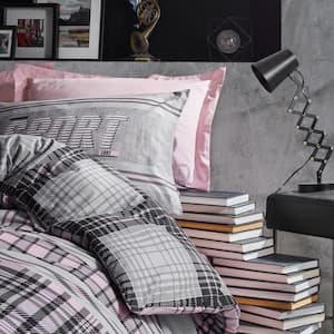 Sports in Blush Gray Cotton Duvet Cover Set Pink,Full Size Duvet Cover, 1-Duvet Cover, 1-Fitted Sheet and 2-Pillowcases