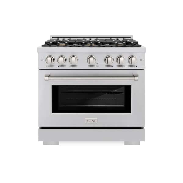 ZLINE Kitchen and Bath Select 36 in. 6-Burner Gas Range with Gas Convection Oven and Brass Burners in Stainless Steel