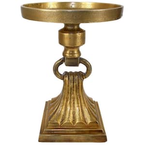 Gold Carved Ornate Aluminum Candle Holder with Block Base