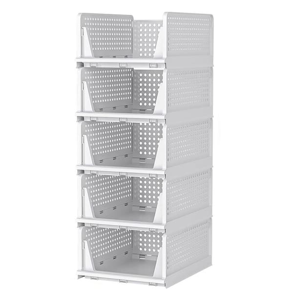 White 16.9 in. x 13.1 in. x 7.3 in. Plastic Stackable Storage Bins Set of 5 for Closet Organization