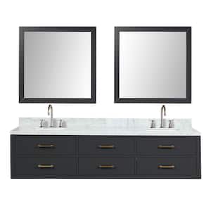 Sherman 80 in W x 22 in D Black Double Bath Vanity, Carrara Marble Top, Faucet Set, and 36 in Mirror