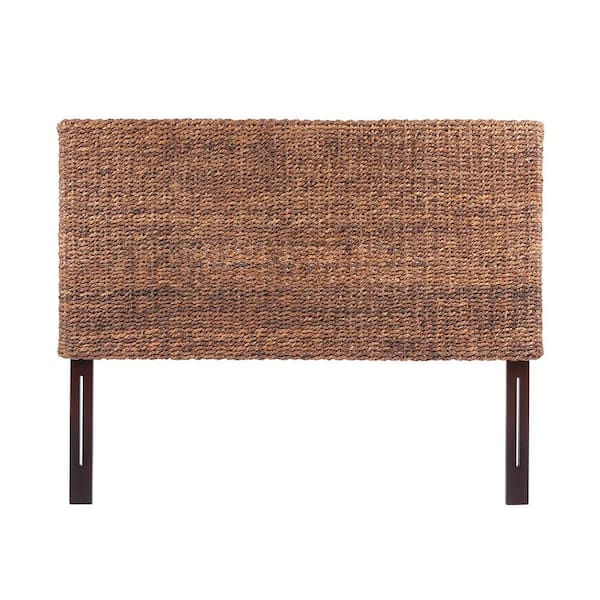 Jennifer Taylor Granada Freestanding or Floating Woven Rectangular Headboard, Queen and Full, Rich Brown Woven Banana Leaf