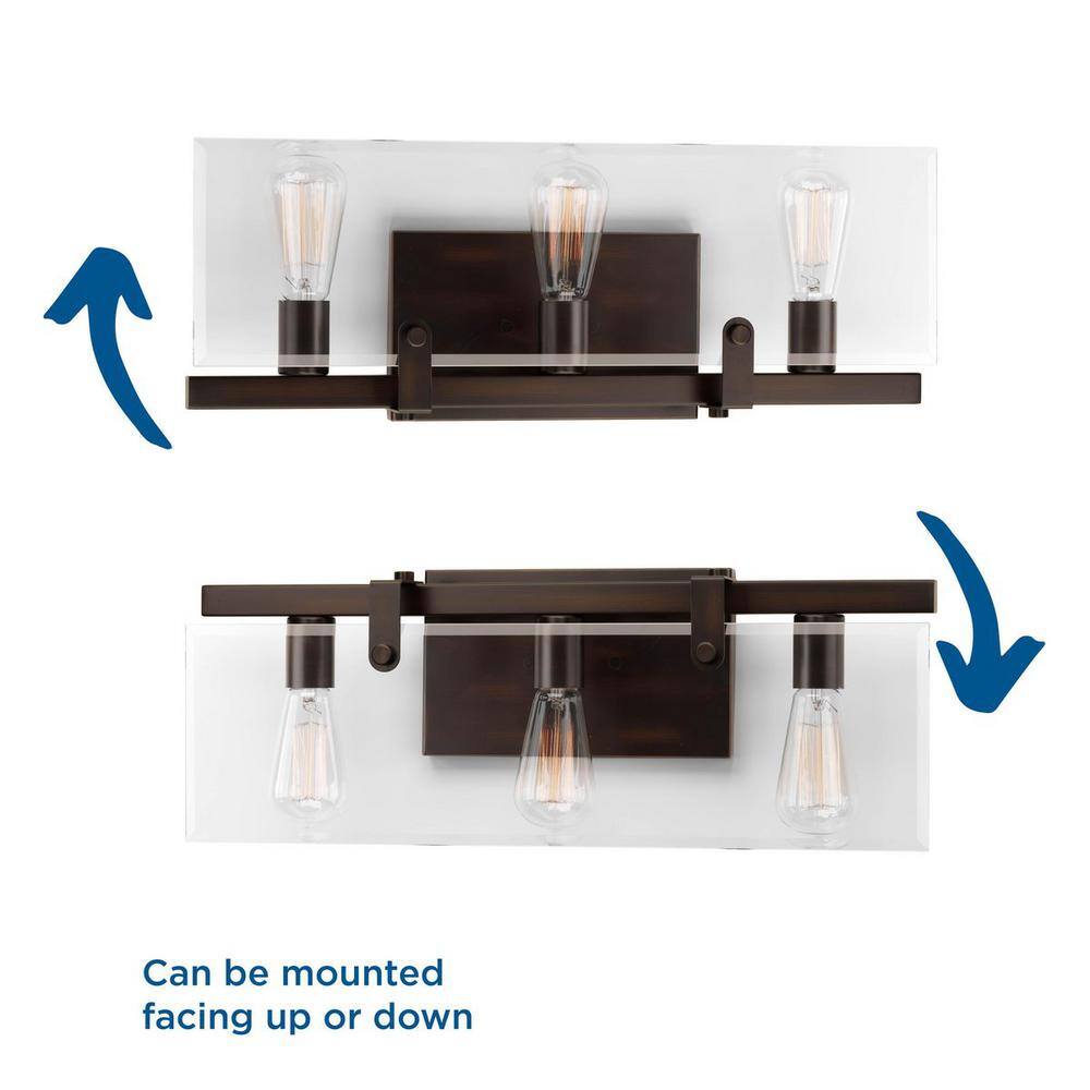 Antique Bronze 3-Light Bath Vanity with Beveled Glass Shade