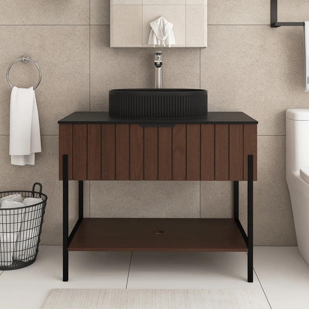 36 in. W x 18 in. D x 20 in. H Single Sink Freestanding Bath Vanity in Dark Walnut with Black Ceramic Top price history on PriceWatchPro