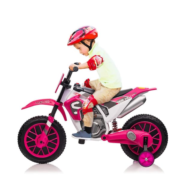TOBBI 12-Volt Kids Electric Dirt Bike Ride On Motorcycle with Training Wheel and 2 Speeds, Red