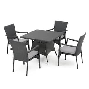 Campbell Grey 5-Piece Faux Rattan Outdoor Patio Dining Set with Grey Cushions