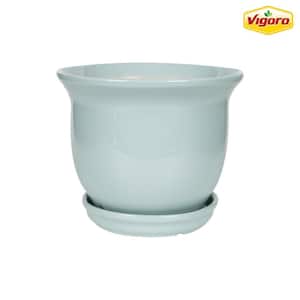 7.9 in. Coralie Small Seabreeze Blue Ceramic Planter (7.9 in. D x 6.7 in. H) with Drainage Hole and Attached Saucer