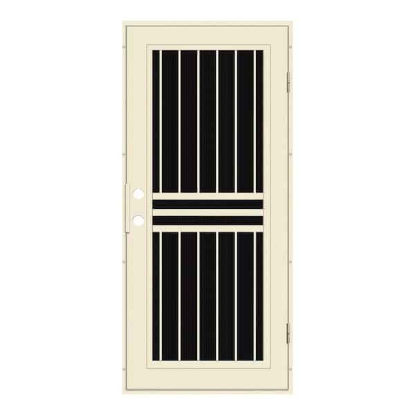 Unique Home Designs Plain Bar 30 in. x 80 in. Right-Hand/Outswing Beige Aluminum Security Door with Charcoal Insect Screen