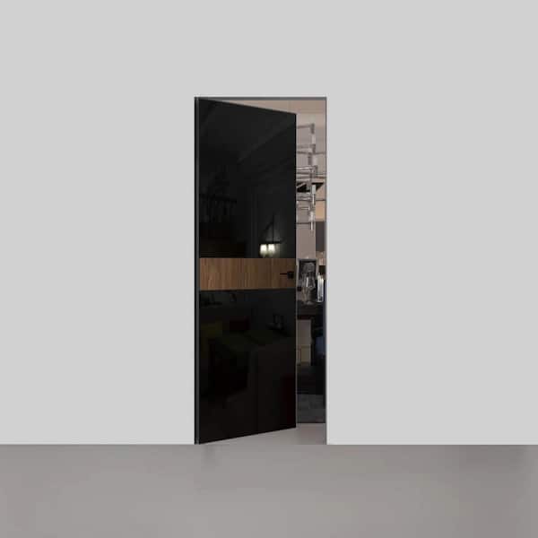 Sartodoors 28 in. x 96 in. Unassembled Right-Hand/Inswing Wood Sahara Black Color Flush Mount Hidden Door with Silver Hinge Finish
