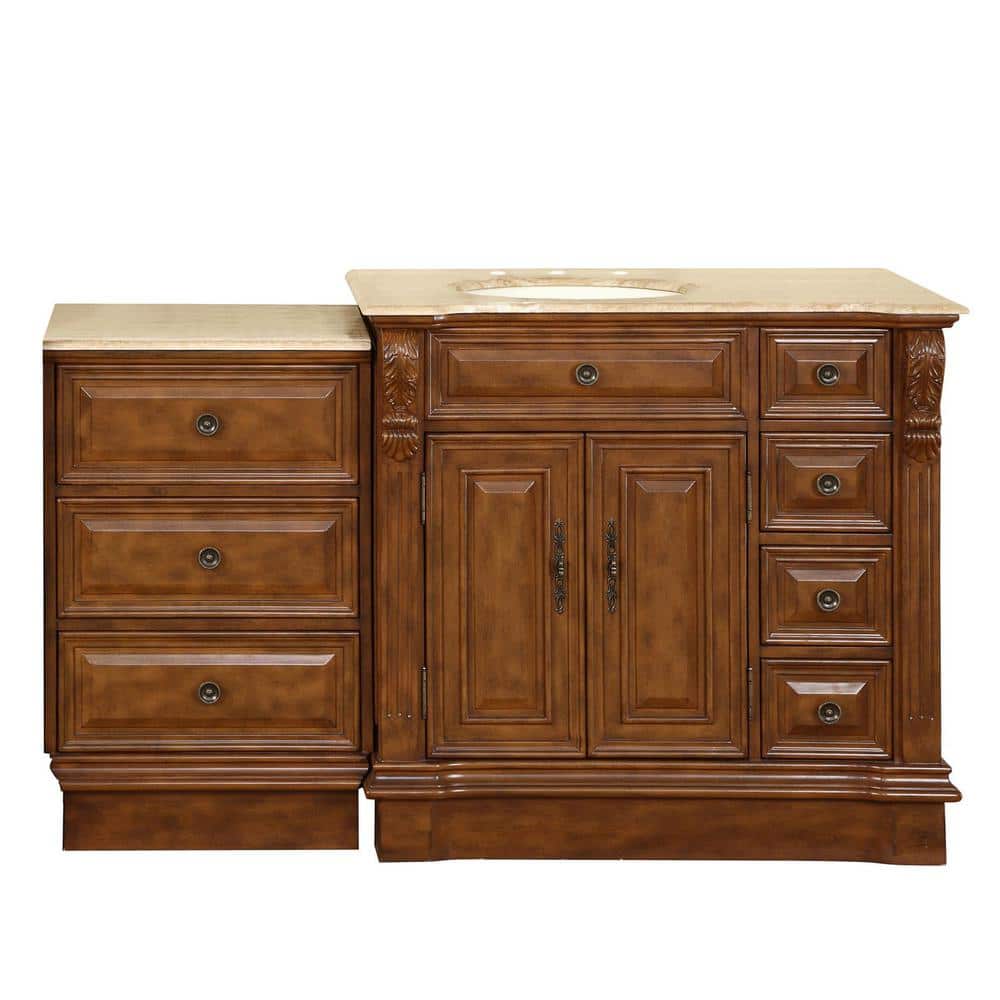 Silkroad Exclusive 58 in. W x 22 in. D Vanity in Walnut with Stone