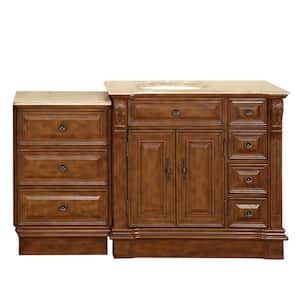58 in. W x 22 in. D Vanity in Walnut with Stone Vanity Top in Travertine with Ivory Basin
