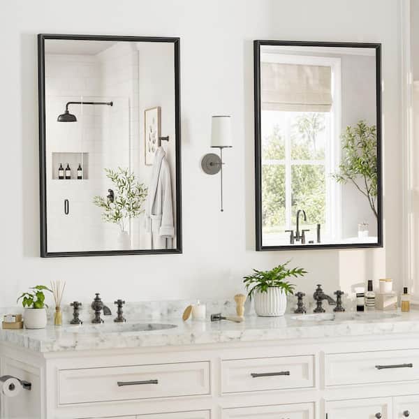 2-Pack 36 in. W x 24 in. H Framed Nickel Wall-Mounted Beveled Frame Bathroom Vanity Mirror, Brushed Black