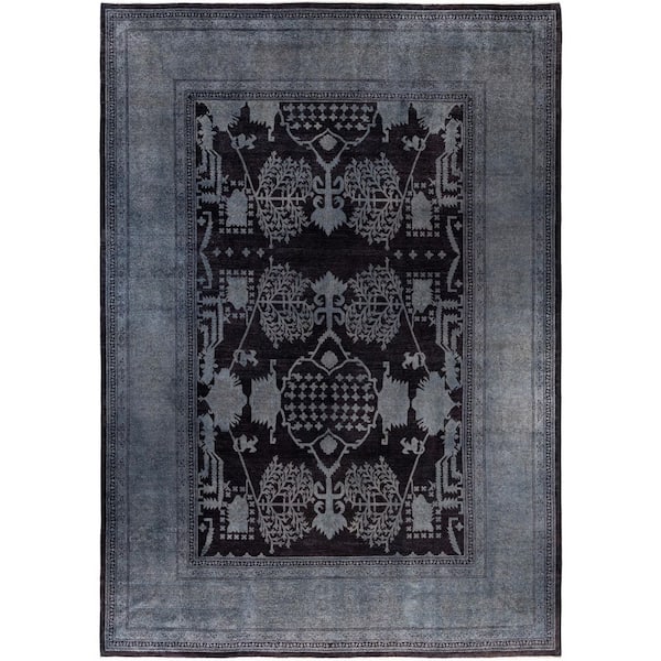 Overdyed Black 10 ft. x 14 ft. Solid Wool Indoor Area Rug