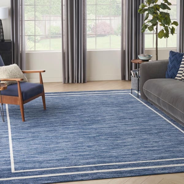 Essentials Navy/Ivory 10 ft. x 14 ft. Solid Contemporary Indoor/Outdoor Area Rug