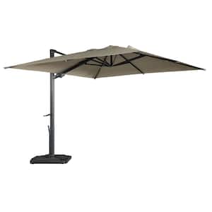 10 ft. x 13 ft. Cantilever Umbrella Rectangular Crank Market Umbrella Tilt Patio Umbrella w Base/Bluetooth Lights in Tan