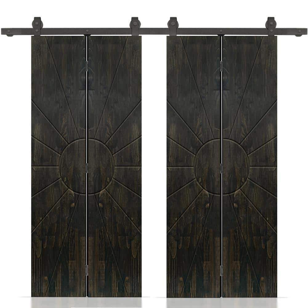 Sun 60 in. x 84 in. Hollow Core Charcoal Black Stained Pine Wood Double Bi-fold Door with Sliding Hardware Kit price history on PriceWatchPro