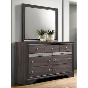 2pc Ekon Gray 9-Drawer 63 in. Wide Dresser with Mirror and Jewel Drawers