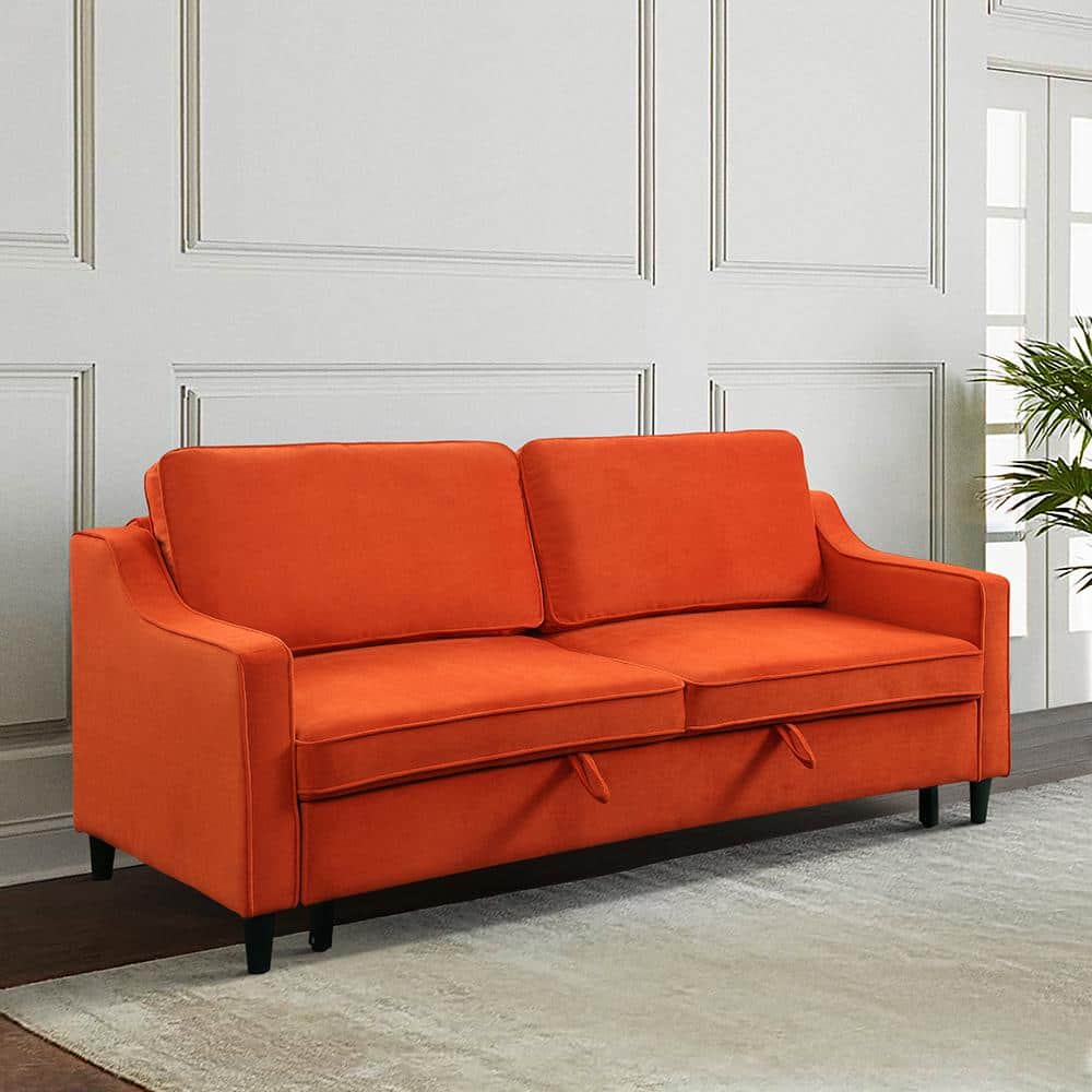 Pumpkin Velvet 71.5" Contemporary Sleeper Sofa with Removable Cushions