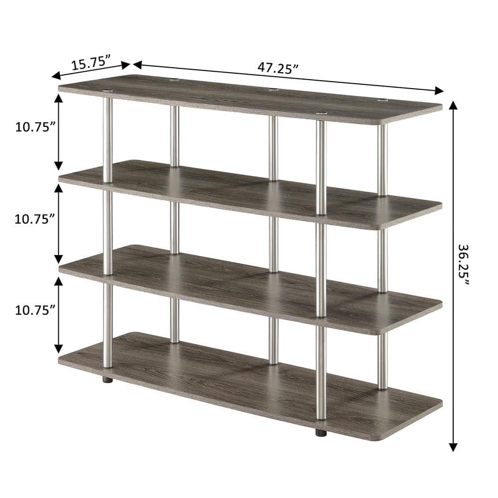 Weathered Gray 48" Particleboard and Stainless Steel 4-Tier TV Stand