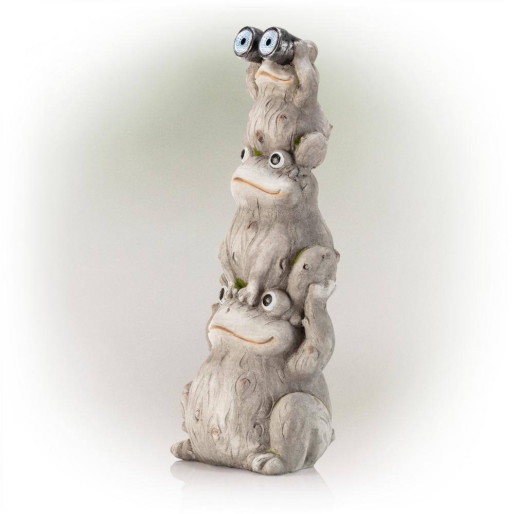 Gray Solar-Powered Stacked Frog Lawn Decoration with LED Lights