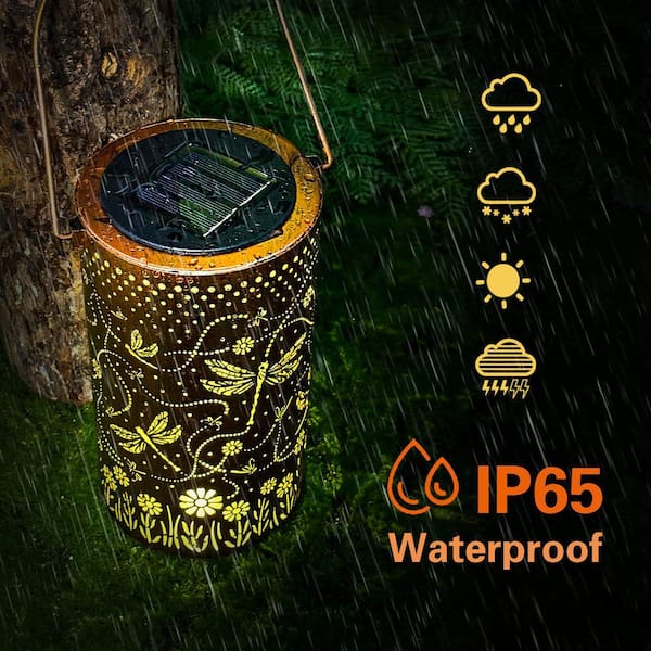 OGETFUUR 2-Pack Dragonfly Outdoor Solar Hanging Lanterns
