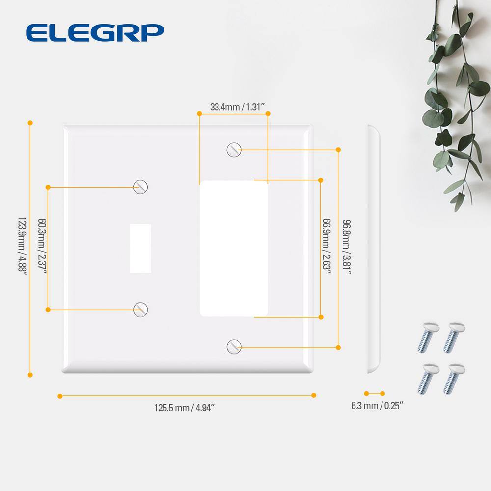 White Plastic 2-Gang Toggle and Decorator Wall Plate Set