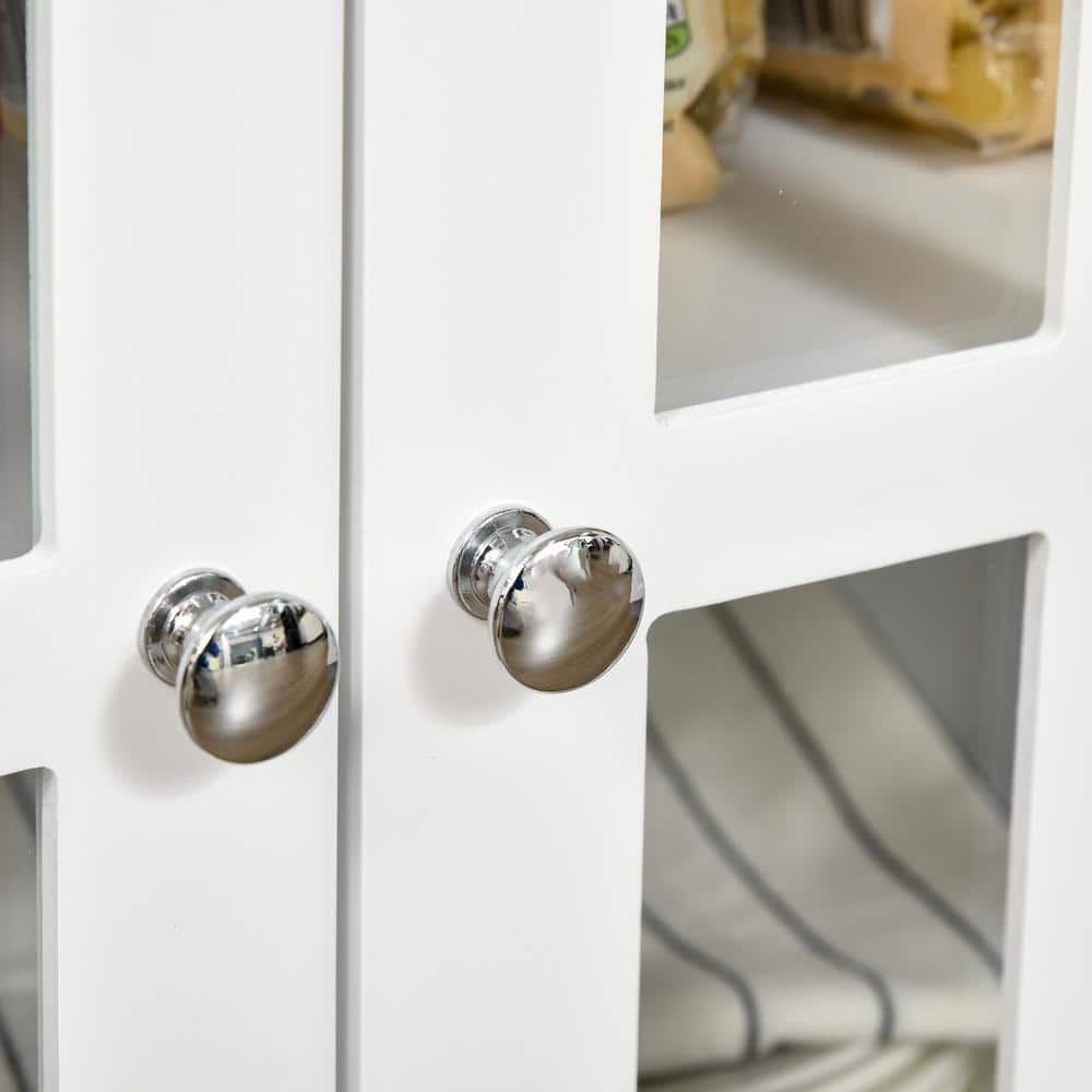 Modern White Sideboard Buffet with Glass Doors and Drawers