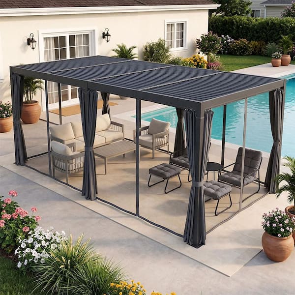 CikaCika 10 ft. x 20 ft. Grey All-Aluminum Outdoor Louvered