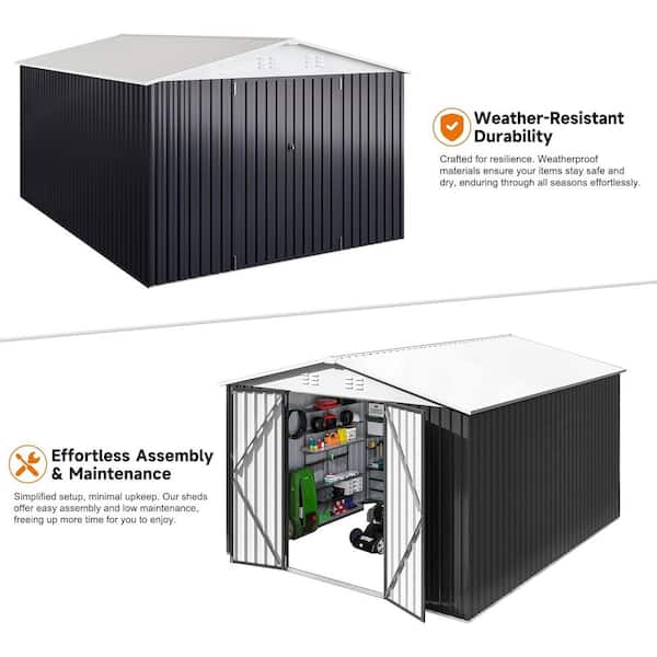 VIWAT 12 ft. W x 10 ft. D Outdoor Metal Shed Storage with Updated