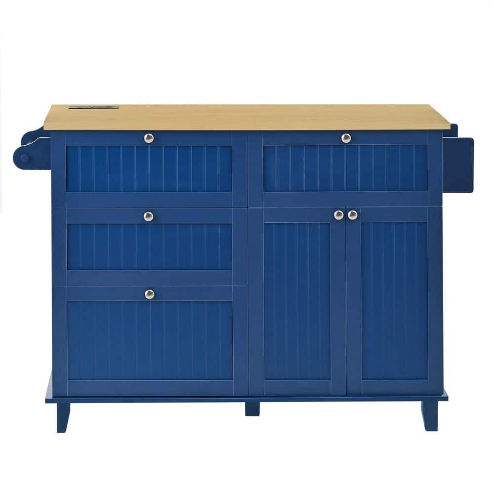 Blue Wood 47.2 in. Kitchen Island with Drawers, Drop Leaf and 2 Seatings price history on PriceWatchPro