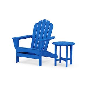 Blue 2-Piece Plastic Patio Conversation Set in Pacific Oversized Adirondack Chair with Side Table Monterey Bay