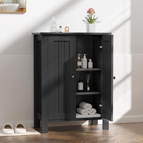 23.62 in. W x 11.81 in. D x 31.50 in. H Black Freestanding Double-Door Bathroom Storage Linen Cabinet