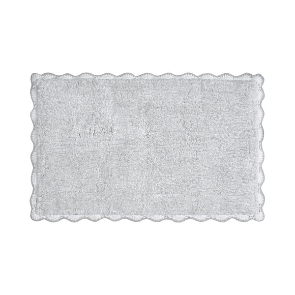 Heathered Crochet Border Glacier Gray 17 in. x 24 in. Solid Color Cotton Bath Rug