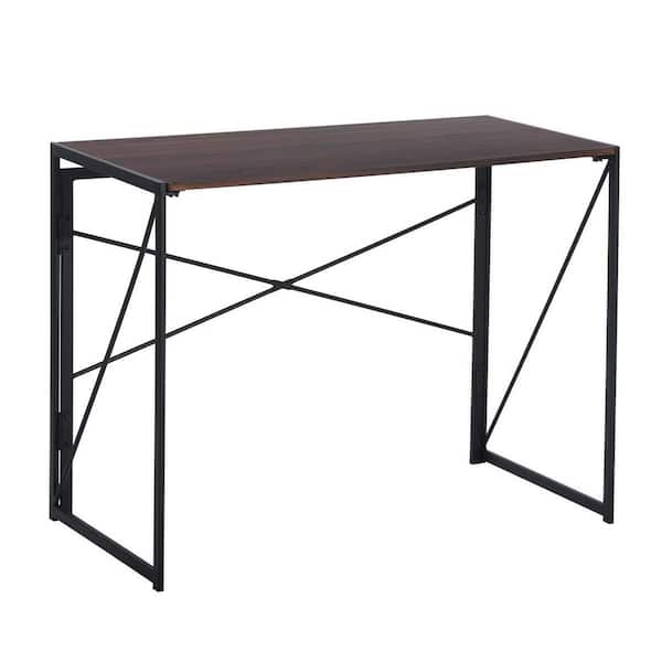 Harper 39.4 in. Rectangle Walnut Wood Top and Black Steel Frame Foldable Desk for Home Office No Assembly Required