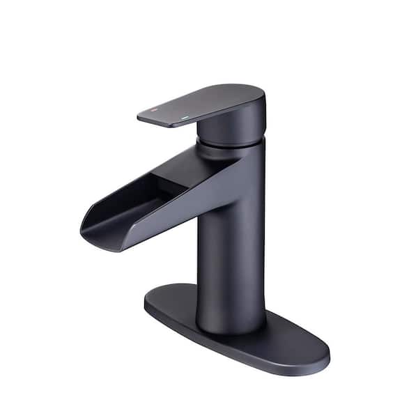 Flynama Modern Commercial Single Handle Bathroom Faucet Wide Mouth Spout in Matte Black