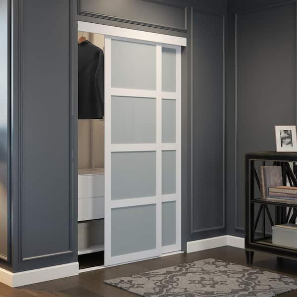 48 in. x 80.5 in. Frosted Glass Fusion Plus White Interior Sliding Closet Door