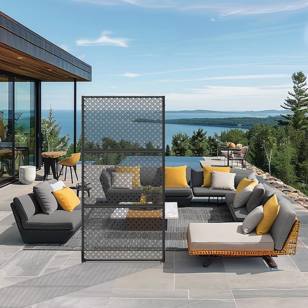Dovelina Jason 72 in. Galvanized Steel Garden Fence Outdoor Privacy Screen Garden Screen Panels in Black