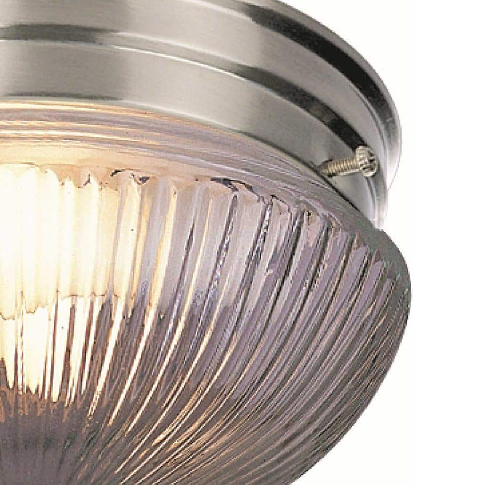 Brushed Nickel 2-Light Flush Mount with Ribbed Glass