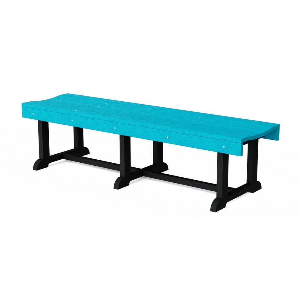 Heritage 68 in. Aruba Blue and Black HDPE Plastic Outdoor Patio Backless Bench