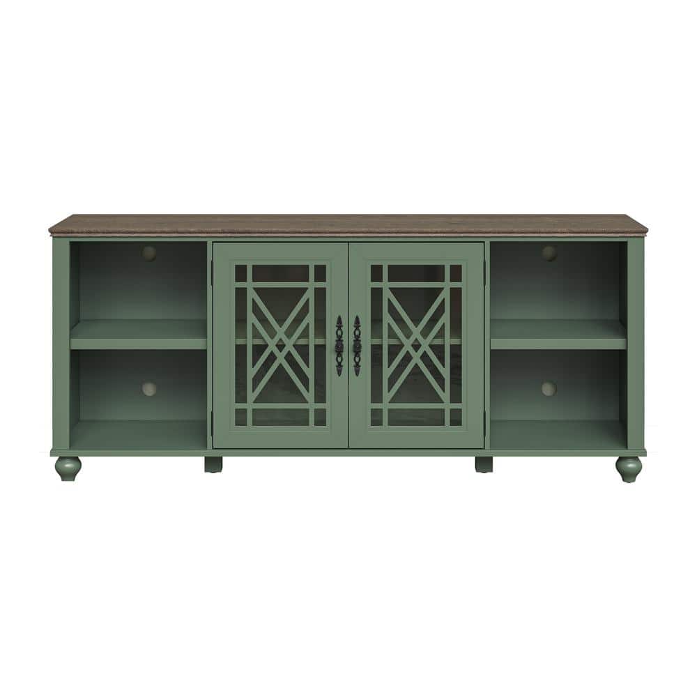 Festivo Green 70" Oak Vintage TV Stand with Cabinets