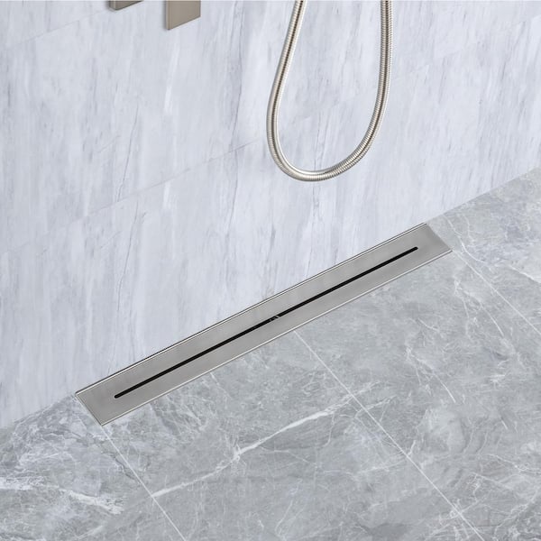 24 in. Stainless Steel Linear Shower Drain with Square Pattern Drain Cover in Brushed Nickel