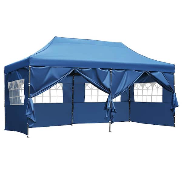 10 ft. x 20 ft. Pop Up Canopy Tent with 6 Sidewalls, 3 Height Adjustable Canopy Tent with Roller Bag for Events, Blue