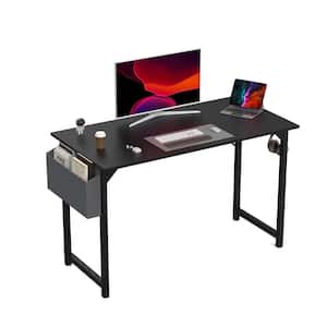 47 in. Rectangular Black Wood Computer Desk with Sidea Storage Baskets and Headphone Hook