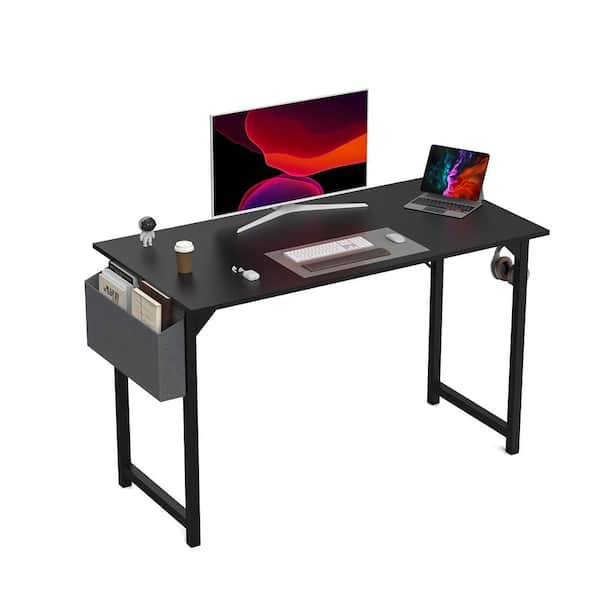 FIRNEWST 47 in. Rectangular Black Wood Computer Desk with Storage Bag and Headphone Hook