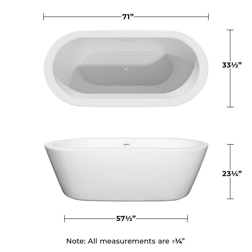 Mermaid 71'' White Freestanding Acrylic Soaking Bathtub