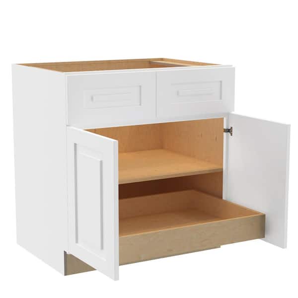 Home Decorators Collection Grayson 33 in. W x 24 in. D x 34.5 in. H Assembled Plywood Base Kitchen Cabinet in Pacific White with 1ROT Soft Close