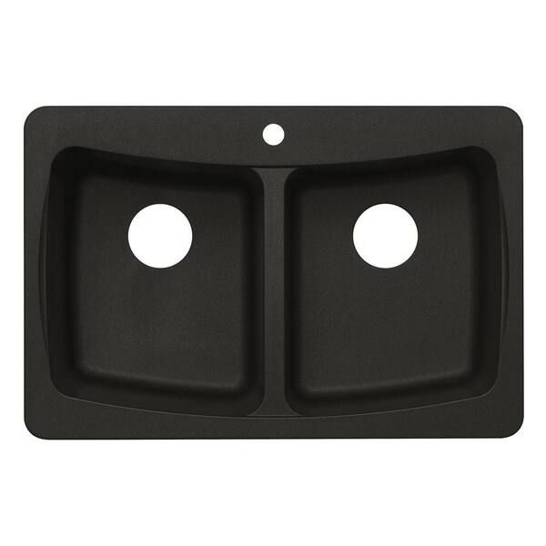 Unbranded Dual Mount Granite 33 in. 3-Hole Double Bowl Kitchen Sink in Black