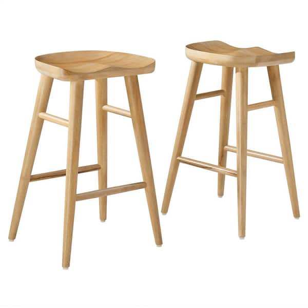 MODWAY Saville 27 in. in Oak Backless Wood Counter Stools - Set of 2